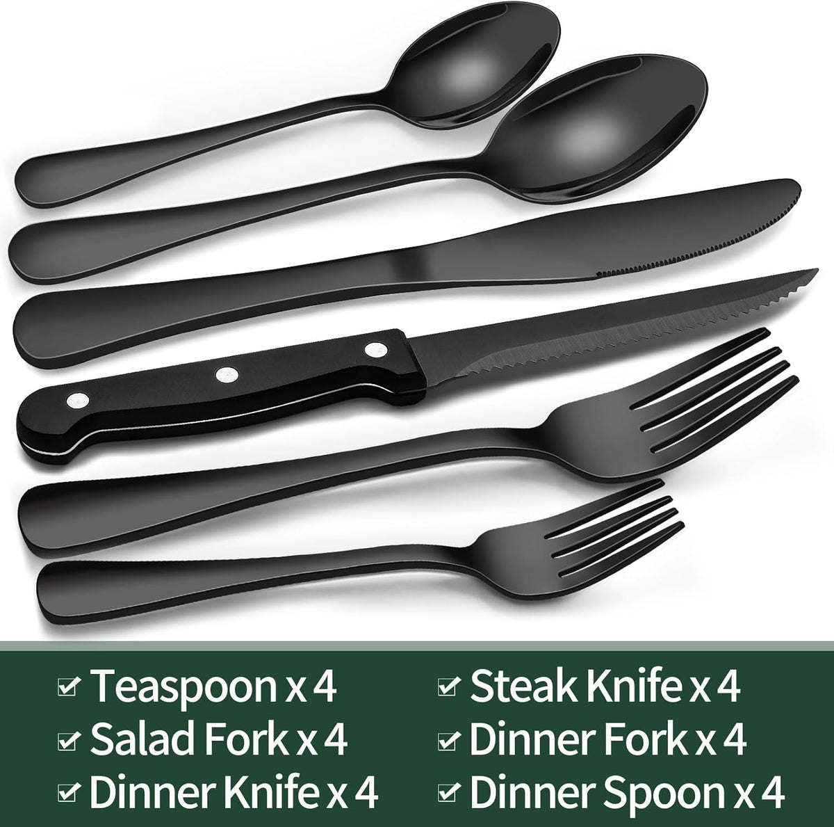 Premium 24pc Black Stainless Steel Cutlery Set