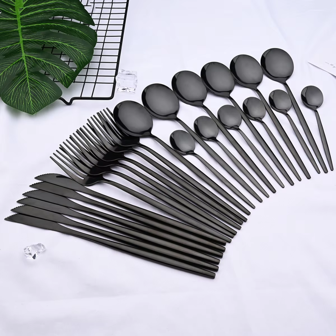 Premium 24pc Black Stainless Steel Cutlery Set