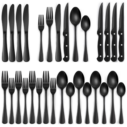 Premium 24pc Black Stainless Steel Cutlery Set - Yeezlab