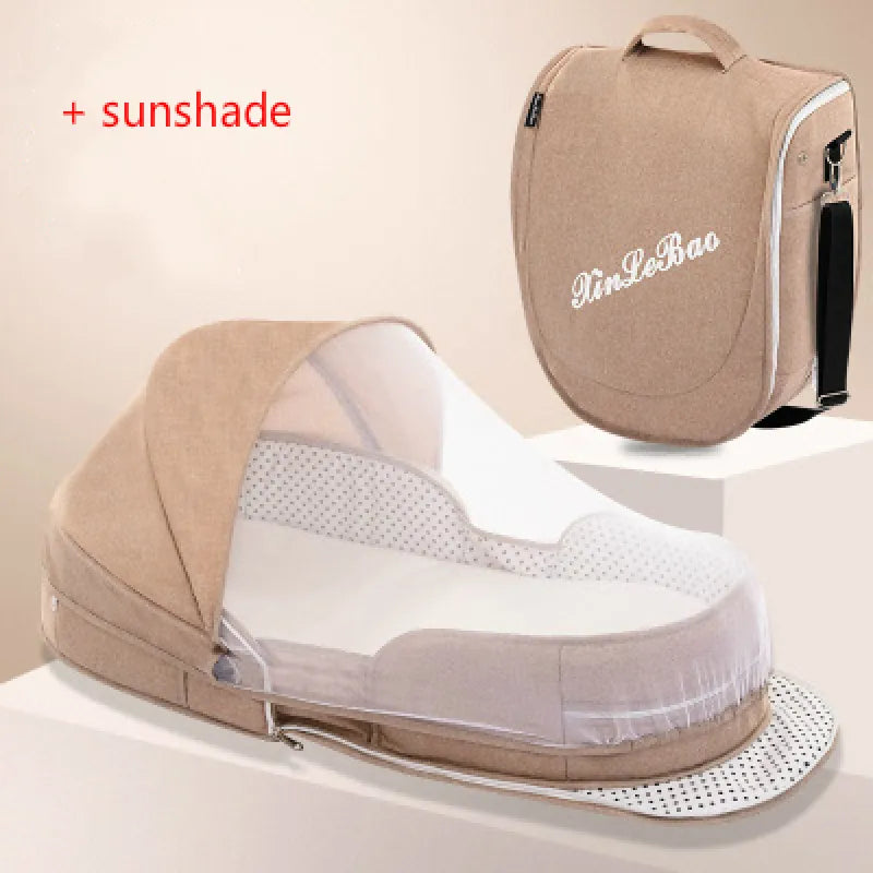 Portable Baby Travel Bed with Canopy and Storage Bag