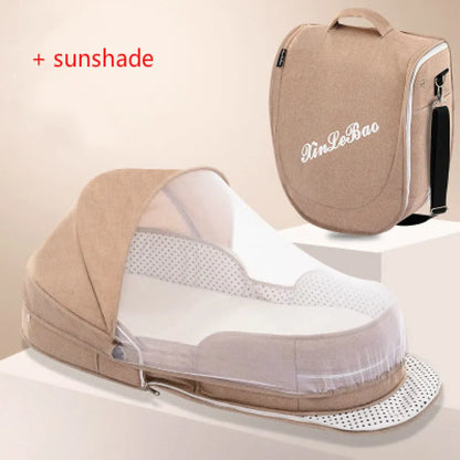 Portable Baby Travel Bed with Canopy and Storage Bag