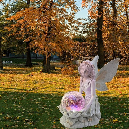 Solar Garden Fairy Statue – Weatherproof Resin Outdoor Ornament with LED Light