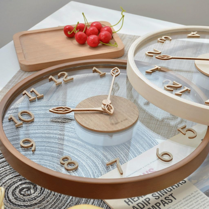Elegant Glass Face Wooden Wall Clock