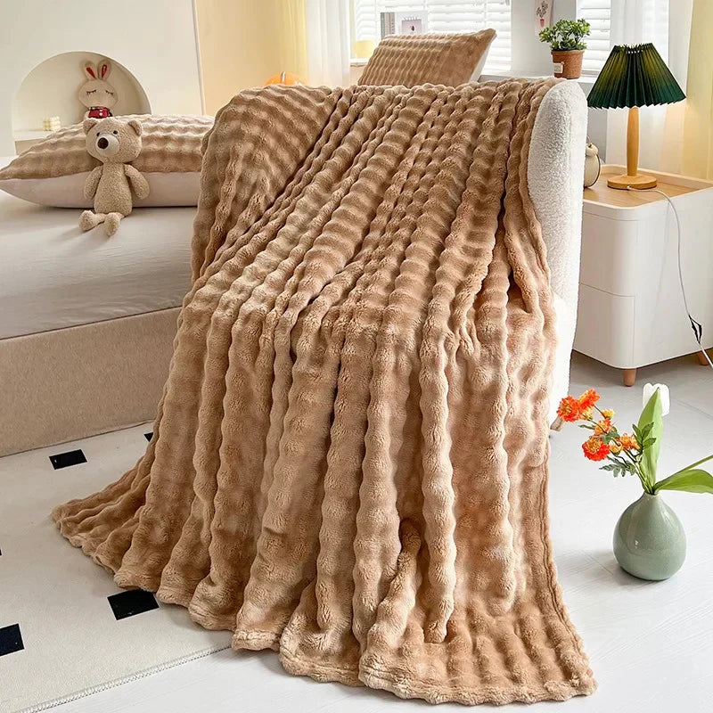 Plush Bubble Soft Fleece Throw Blanket