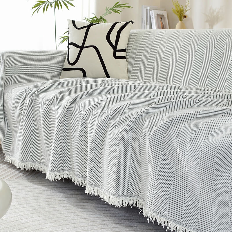 Plush Throw Blanket with Tassels for Sofa
