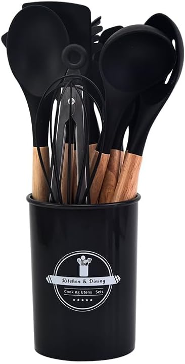 Durable Silicone Kitchen Tool Set with Wooden Handles