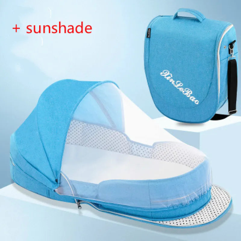 Portable Baby Travel Bed with Canopy and Storage Bag
