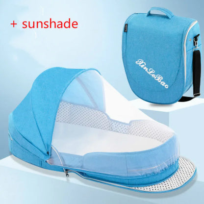 Portable Baby Travel Bed with Canopy and Storage Bag