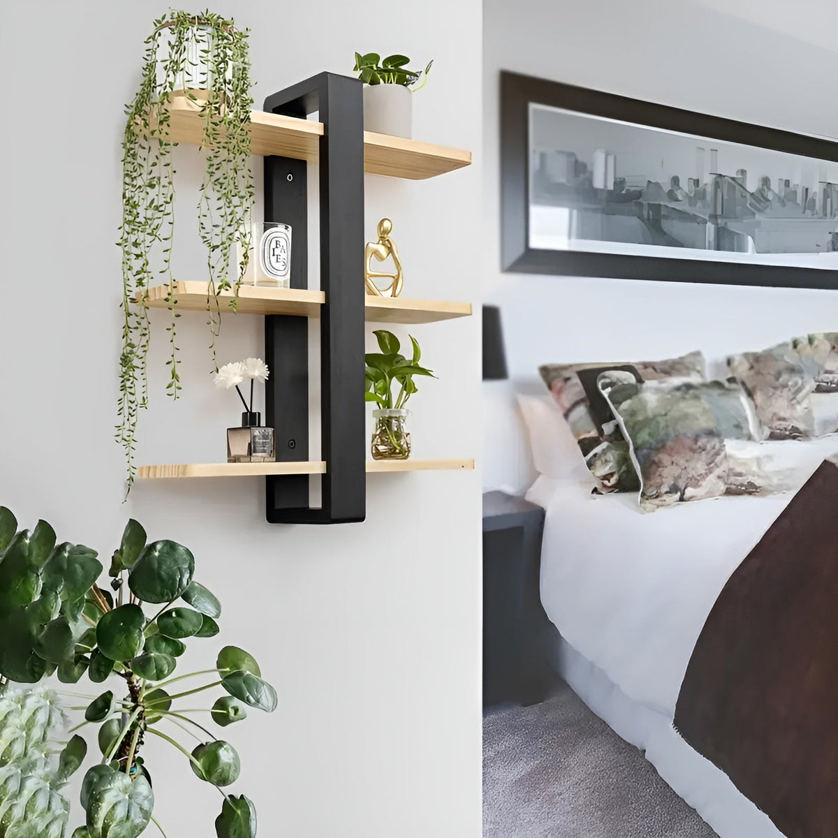 Rustic Wooden Wall Storage Shelf 3 Tier Natural Pine