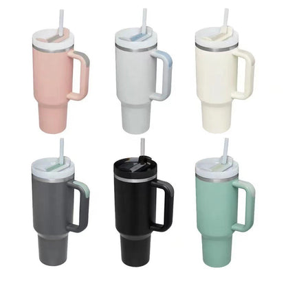 Large Insulated Coffee Mug with Lid and Straw