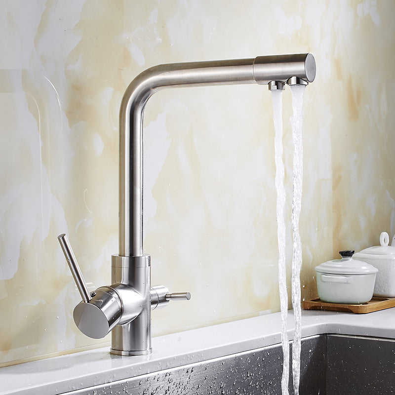 Stainless Steel 3-in-1 Kitchen Faucet Hot Cold Water Mixer