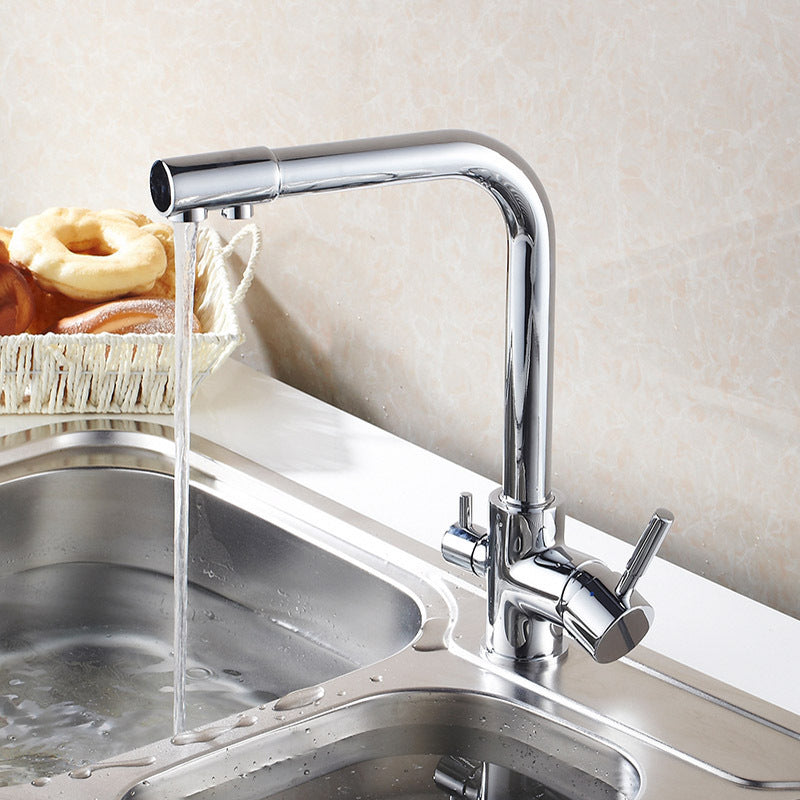 Stainless Steel 3-in-1 Kitchen Faucet Hot Cold Water Mixer