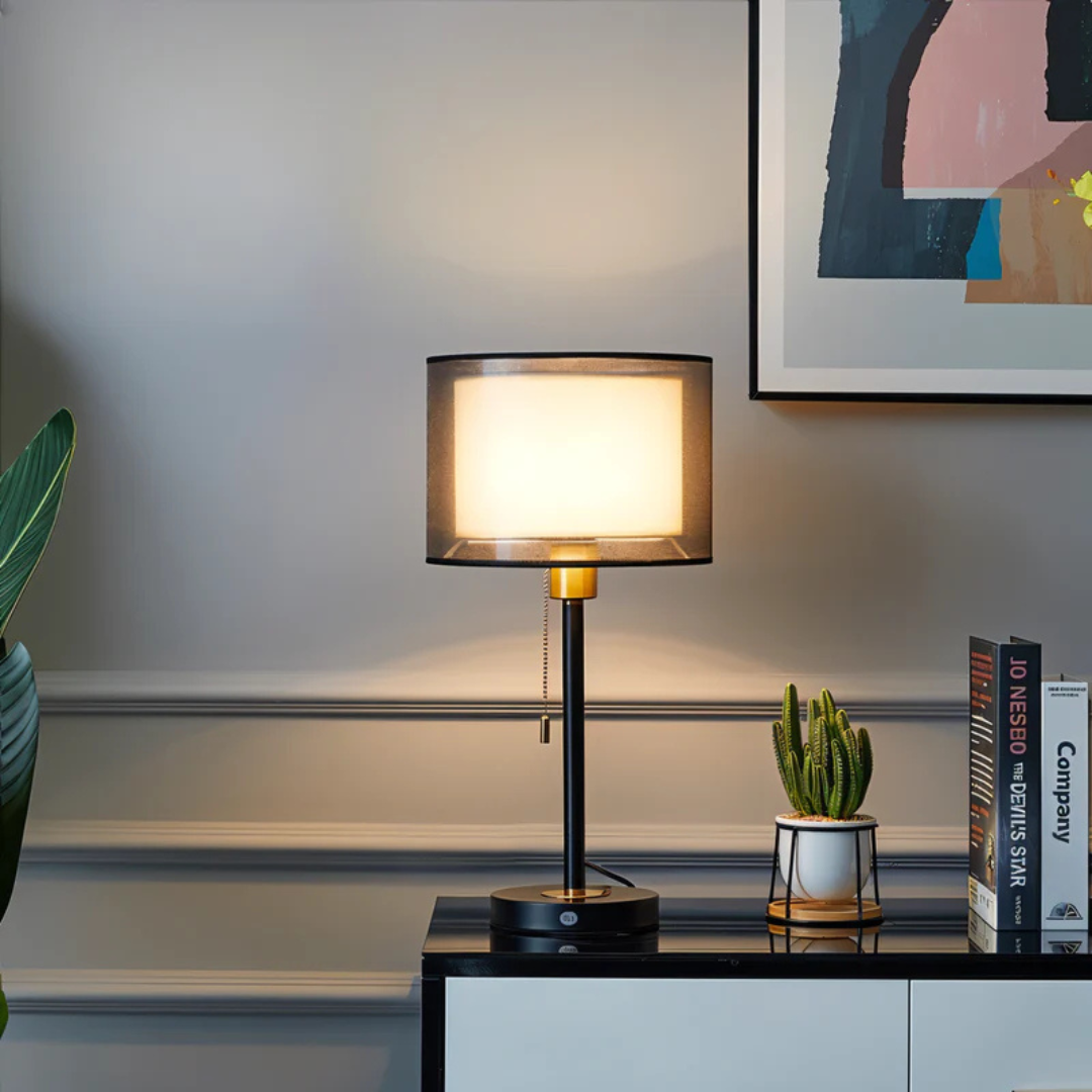 Stylish Table Lamp with Dual Linen Shade