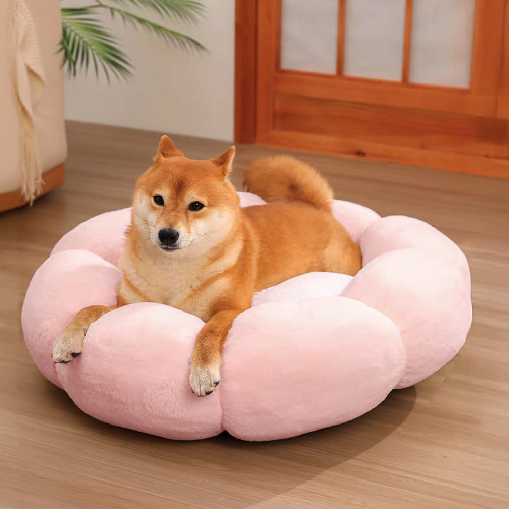 Comfy Pet Bed with Floral Pattern & Washable Cover