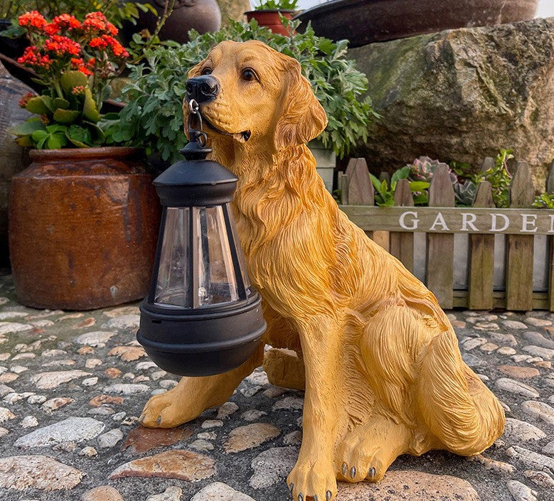 Outdoor Solar Powered Dog Garden Statue