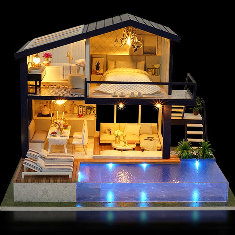 Mini Wooden Dolls House for Kids Creative Play