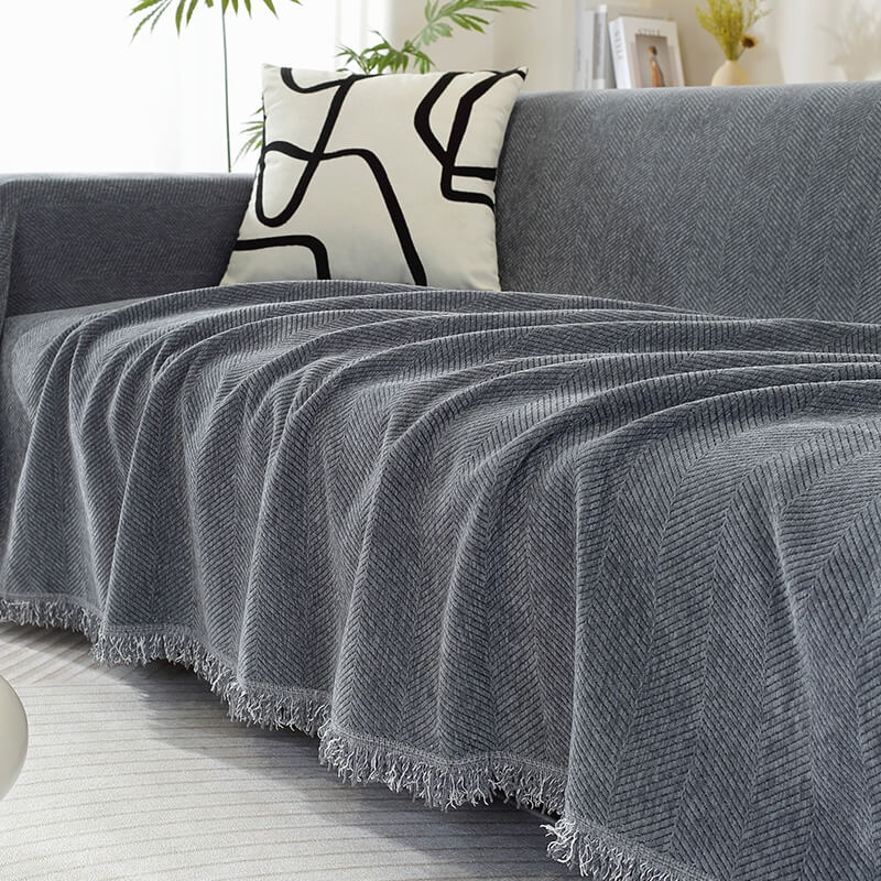 Plush Throw Blanket with Tassels for Sofa