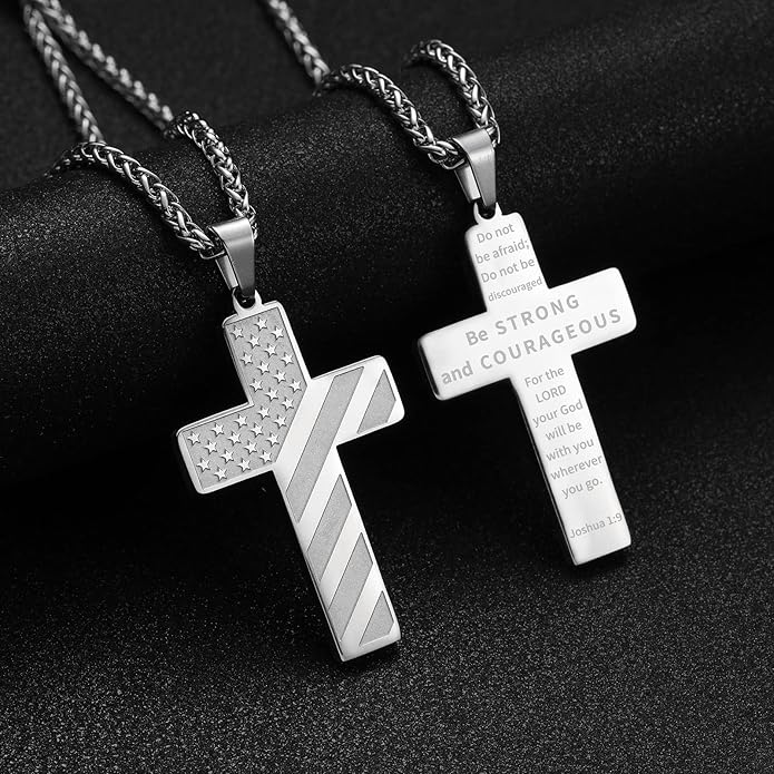 Patriot USA Flag Cross Pendant Necklace