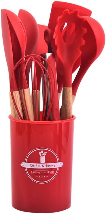 Durable Silicone Kitchen Tool Set with Wooden Handles