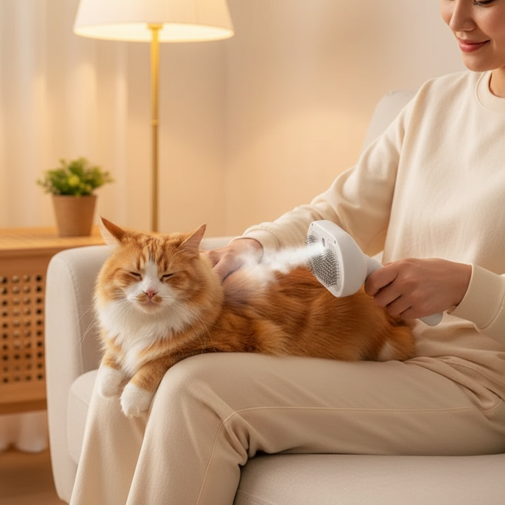 Cat and dog steam grooming brush with mist spray