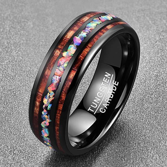 Unique Wooden Tungsten Mens Ring