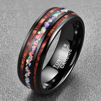 Unique Wooden Tungsten Mens Ring