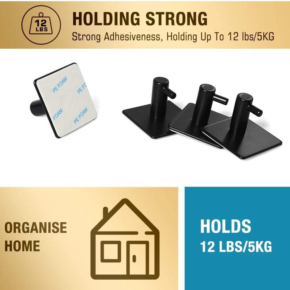 Strong 4-Pack Stainless Steel Wall Mount Hooks
