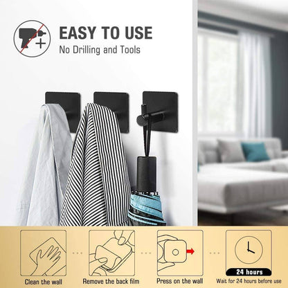 Strong 4-Pack Stainless Steel Wall Mount Hooks