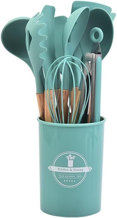 Durable Silicone Kitchen Tool Set with Wooden Handles