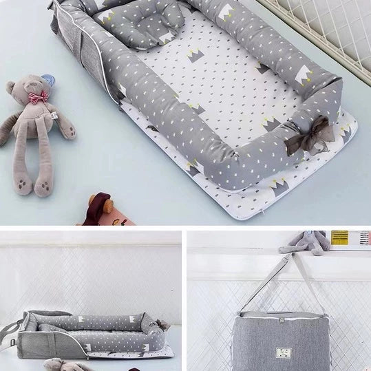 Compact Foldable Baby Crib with Pillow