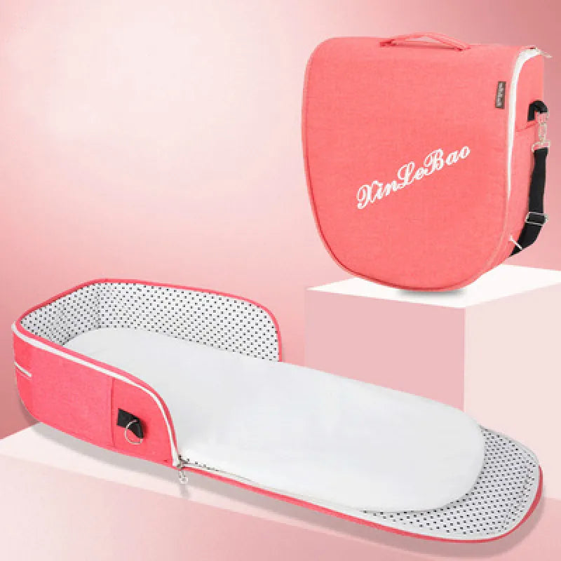 Portable Baby Travel Bed with Canopy and Storage Bag