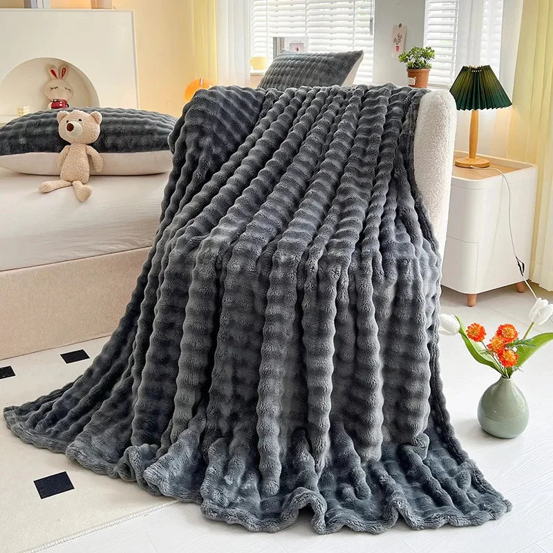 Plush Bubble Soft Fleece Throw Blanket