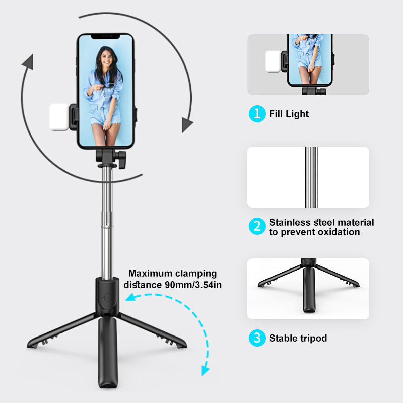 Compact 6-in-1 Wireless Bluetooth Selfie Rod