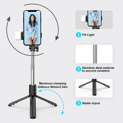 Compact 6-in-1 Wireless Bluetooth Selfie Rod