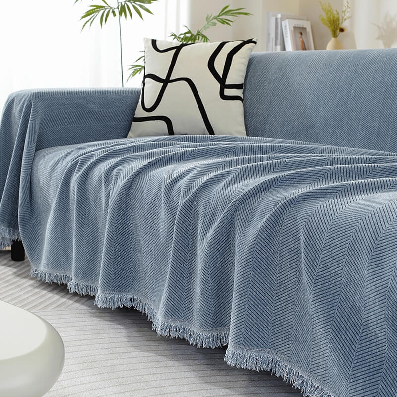 Plush Throw Blanket with Tassels for Sofa