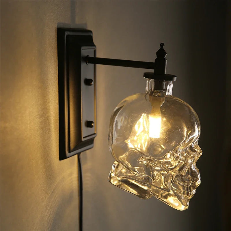 Dark Skull Vintage Glass Table Lamp