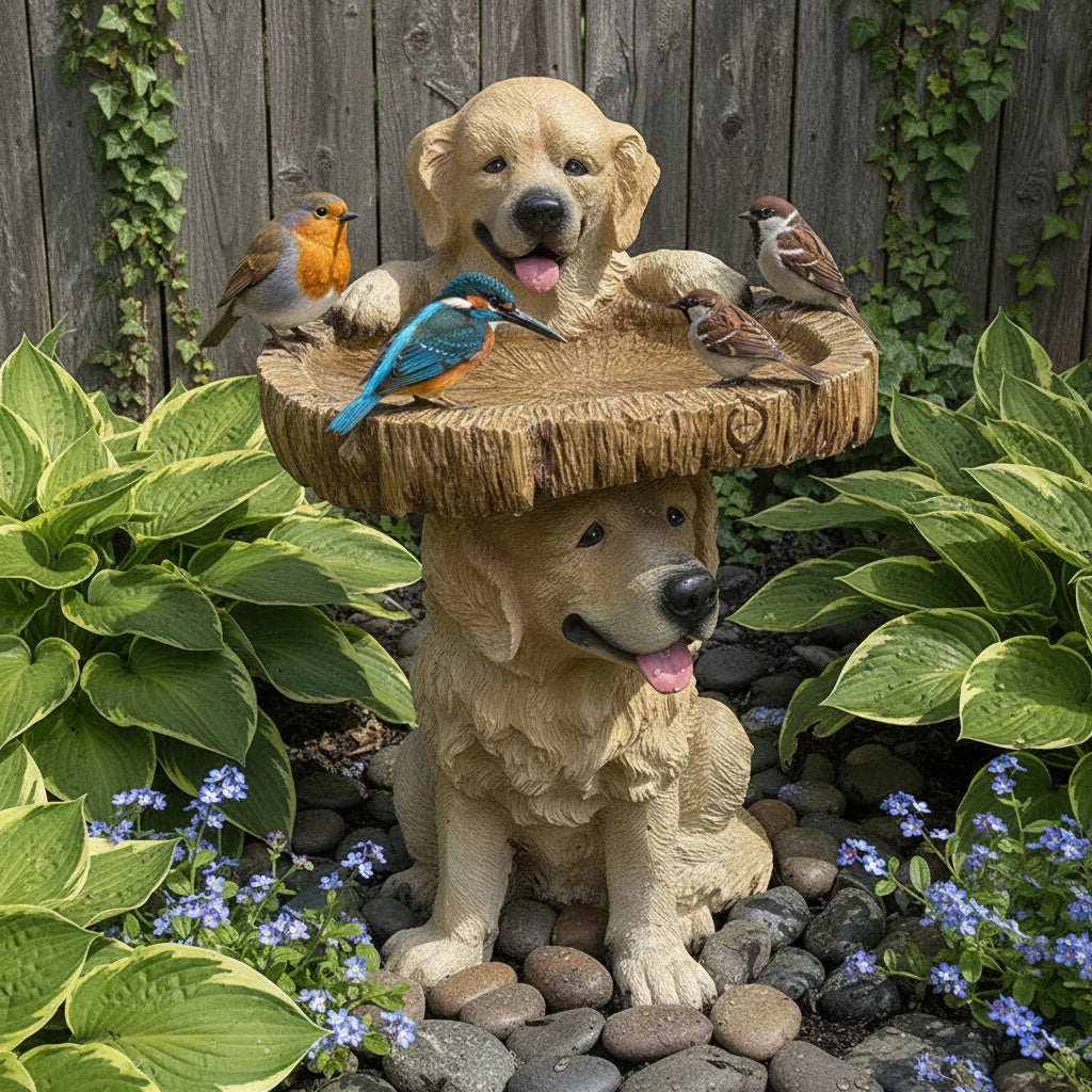 Cute Dog Garden Bird Bath Outdoor Statue