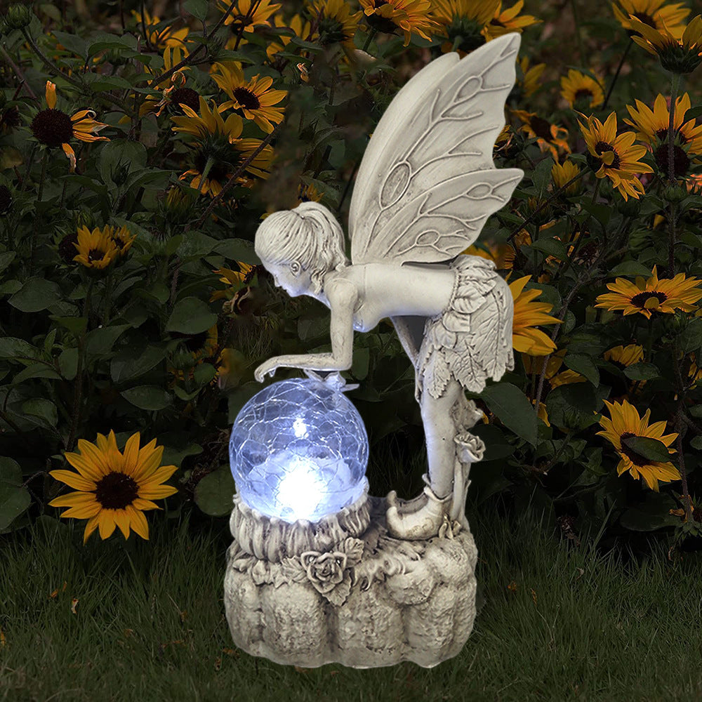 Solar Garden Fairy Statue – Weatherproof Resin Outdoor Ornament with LED Light