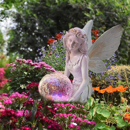 Solar Garden Fairy Statue – Weatherproof Resin Outdoor Ornament with LED Light