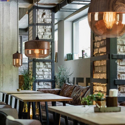 Rustic Wooden Pendant Light with Tinted Glass Shade