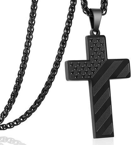 Patriot USA Flag Cross Pendant Necklace