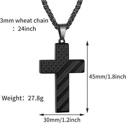 Patriot USA Flag Cross Pendant Necklace