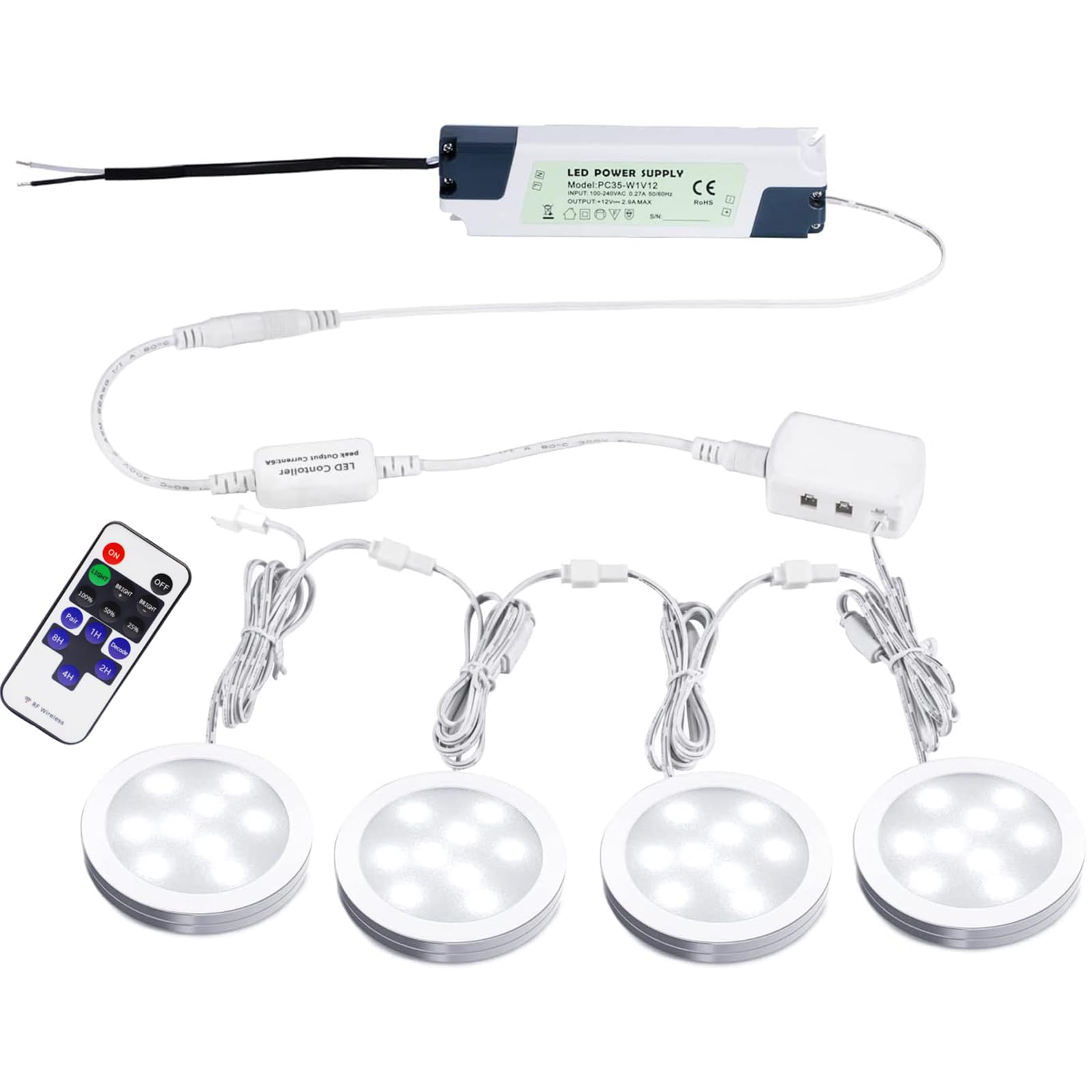 Slim LED Under Cabinet Lighting Kit, Dimmable 4 Pack - Yeezlab