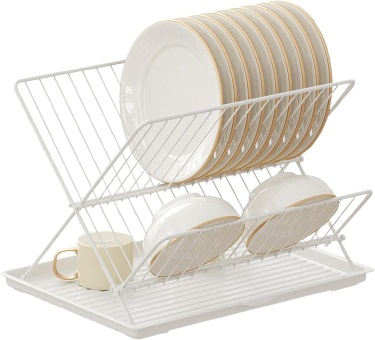 Compact 2-Tier Dish Rack with Removable Tray - Yeezlab