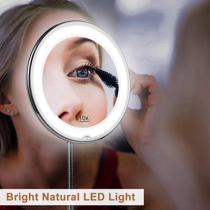 Portable LED Makeup Mirror with 10x Magnification