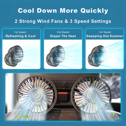 Portable Dual Car Fan with 360 Rotation and USB Power