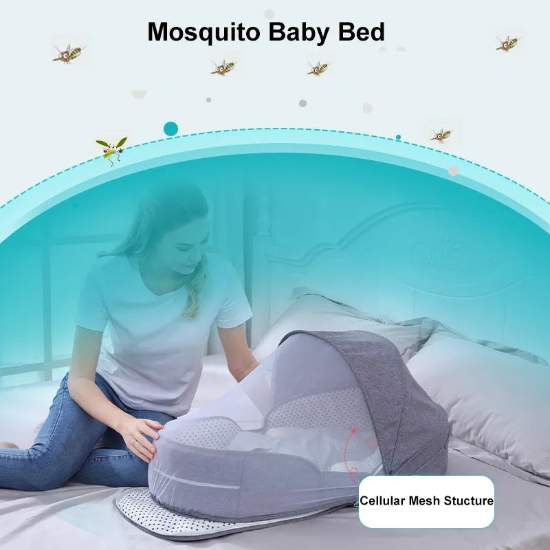 Portable Baby Travel Bed with Canopy and Storage Bag