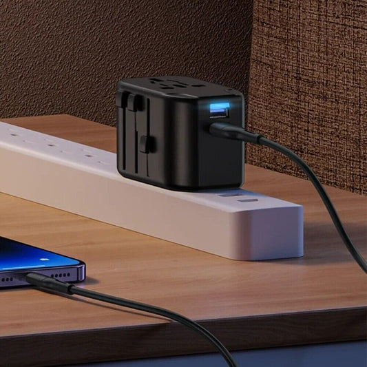 Dual Type C USB Universal Travel Charger - 65W Fast Charging Global Travel Socket Converter - Yeezlab