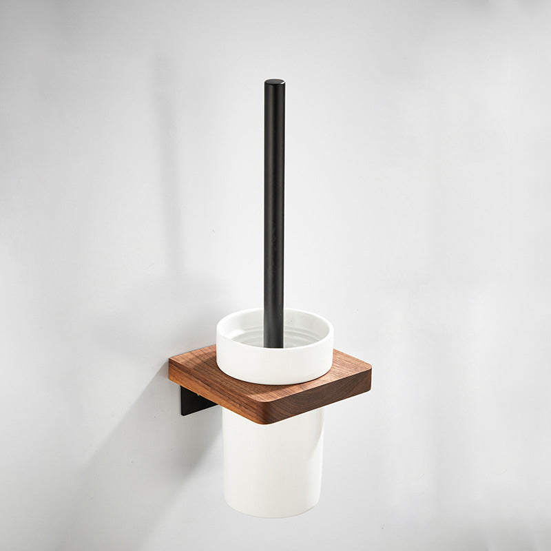 Modern Wood and Metal Bathroom Accessory Set