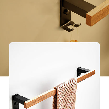 Modern Wood and Metal Bathroom Accessory Set